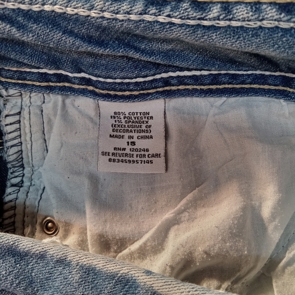 Set Wall Flower Jeans Skinny Low Rise Mid Wash Blue Jr 15 & Arizona Crop Top XL - Picture 11 of 11